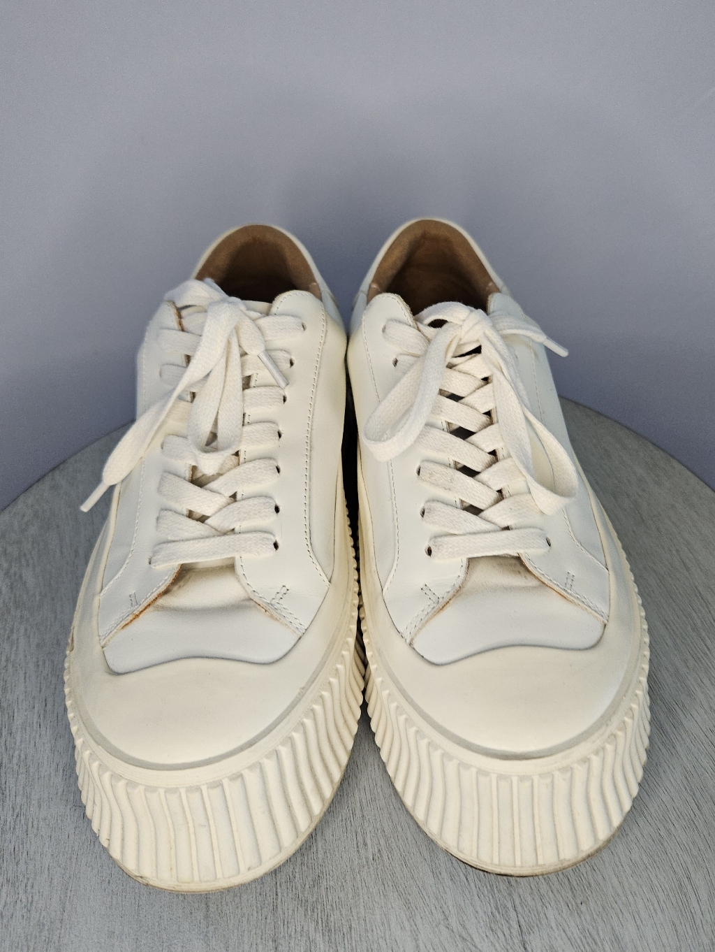 Jil Sander White & Cream Leather Platform Sneakers - Ribbed Chunky Sole